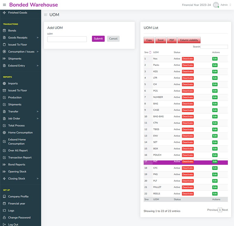 Bonded Warehouse Management